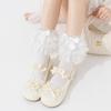 Sapatos e meias: Meias Longas de Renda Estilo Lolita com Laço, Renda Multicamadas, Estilo Ballet, Meias de Algodão Sem Costura para Primavera e Outono JK