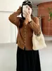 Ropa para mujer de talla grande: Cárdigan de punto con cuello en V y ribete de encaje, colección otoño 2026, prenda exterior de corte holgado, top calado para mujer