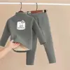 Conjunto de Ropa Interior Térmica para Niños con Forro Polar y Terciopelo Alemán Espesado Ropa de Casa Ropa de Otoño para Bebé y Pantalones Pijamas para Niños y Niñas