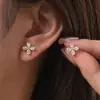 Moderna y Sencilla Cadena de Cuatro Hojas Incrustada con Circonita Acero de Titanio Versátil Pulsera de Flor de Acero de Titanio Joyería para Niñas que no se Desvanece