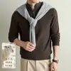 Suéter masculino grosso com gola alta e zíper parcial em mistura de lã para outono e inverno, tricô masculino estilo old money