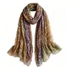 Bufanda larga plisada floral estilo bosque para mujer, bufanda larga texturizada, calentador de cuello de bloques de color, adecuado para capas diarias y como chal decorativo o pañuelo de seda