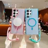 Funda Magnética para Teléfono Color Camaleón Sombra Brillante Adecuada para Samsung S25Ultra Tendencia A17 Botón de Hardware S24Fe Correa de Mano