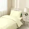 Juego de tres piezas de poliéster-algodón para hospital y residencia de ancianos, con rayas de satén de 2 cm, resistente al cloro, resistente a altas temperaturas, juego de 3 piezas, funda de edredón blanco puro