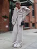 Conjunto de Cardigan de Tricô e Calça Transfronteiriço Estilo Europeu e Americano Outono 2025 Cardigan com Zíper + Calça de Cintura Alta Conjunto de Duas Peças