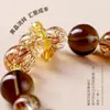 Pulsera de Cristal Siete Super Negro Dorado Natural para Hombres y Mujeres, Joyería Única de Obsidiana, Pulsera de Cristal Cubo de Azúcar Flor de Resina Roja