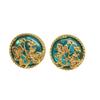 Pendientes Tridimensionales Dorados Estilo Corte Antiguo Medio Retro Esmaltados Redondos Flor Azul Clip Artístico para la Oreja