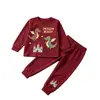 Ropa interior para niños europea y americana, Ropa para niños de primavera, otoño e invierno, Ropa para el hogar, Conjunto de dinosaurios para niños y niñas, Pijama de dos piezas al por mayor