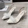 Sandalias Baotou para Mujer, Primavera y Verano, Tacón Bajo, Tacones Altos Blancos, Nuevos Zapatos de Tacón de Aguja Blancos con Punta Fina Transparentes Estilo Francés 2025