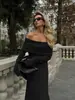 Vestido Suéter de Punto con Cuello de Una Línea para Socialité Europea y Americana de Amazon 2025 Falda Larga de Alta Gama que Cubre la Cintura y las Caderas para Mujer