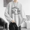 Diseño otoñal con temática de gatos, sudadera de cuello redondo para hombre, prenda exterior pesada estampada estilo americano, top holgado y elegante para pareja