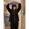 Pijama de Alto Valor Estético con Estampado de Estrellas para Mujer, Negro, Estilo Dulce para Chicas Jóvenes, Nuevo Modelo Primavera y Otoño, Rejuvenecedor, Ropa de Casa, Se Puede Usar Afuera