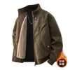 Invierno Nuevo Estilo Retro Americano Terciopelo Grueso Cuero PU Cuello Alto Ropa de Trabajo Chaqueta de Cuero Juvenil Informal Abrigo para Hombre