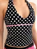 Moda Femenina Y2K Milenio Chica Popular Top sin Mangas de Lunares Cuello Halter Estilo Ins Bloques de Color Rosa Cuello en V Ajustado Ceñidor de Cintura Top Corto