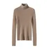 Novo suéter de outono e inverno sem costura 100% cashmere para mulheres, blusa base de malha slim-fit de gola alta com gola sobreposta