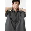 Camisa a Cuadros de Manga Corta Estilo Retro Japonés para Hombre, Camisa de Marca Moderna de Verano con Cuello Campana, Chaqueta Cardigan Holgada Casual