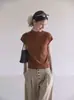 Camiseta de Tricô Slimming Soltinha de Gola Alta Meia-manga Estilo Old Money para Mulheres, Nova de Verão 2026, Top Fino Bonito Único