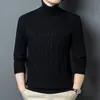 Suéter de tricô jacquard grosso com gola dupla para homens, novo suéter de gola alta para outono e inverno, suéter base de tricô quente