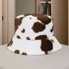 Sombrero de Pescador de Felpa Invierno para Mujer Sombrero de Cubo Estampado de Vaca Leopardo Casual Moda Versátil Espesado Protección contra el Frío Transfronterizo