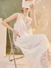 Otoño Nuevo Estilo Estilo Chino Nuevo Estilo Chino Encaje Dos Piezas Vestido Estilo Elegante Sin Mangas Falda Larga Mujer P8008