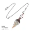 Pêndulo de Cristal Transfronteiriço com Pedra Triturada e Resina, Cor Cobre Vermelho Antigo, Cone Hexagonal de Ponta Única, Acessório de Yoga Meditação, Pêndulo de Frequência Ajustável