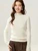 Suéter de cashmere com gola alta meia, tricot jacquard em ponto de espiga, estilo preguiçoso, para mulheres, pulôver de malha sete fios, versátil, afina a silhueta, suéter