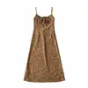 Em estoque Vestido camisola feminino europeu e americano com estampa floral pequena e corte slim 1182 fundo verde amarelo flor vermelha fio fino