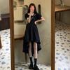 Vestido Negro Talla Grande Verano Estilo Coreano Nuevo 2024 Hada Dulce y Picante Cuello Cuadrado Falda Estilo Hepburn Sexy