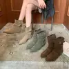 Botines de Moda Europea y Americana Nuevos Otoño/Invierno 2026 de Gamuza con Punta Cuadrada, Tacón Bajo Grueso y Hebilla para Mujer