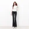 Jeans Flare Laranja Infantil Estilo Coreano Hot Girl Cintura Alta para Mulheres, Modelagem Slim, Elástico, Levanta Bumbum, Calça Boca de Sino Fashion e Versátil.