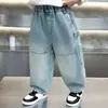 Jeans de Primavera para Niños Estilo Coreano Pantalones Rectos Elegantes 2026 Primavera y Otoño Nuevos Pantalones Cargo de Pierna Ancha para Niños