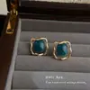 Brincos Quadrados Vazados Azul Agulha de Prata Design de Nicho Brincos Geométricos Irregulares Moda Retro Feminina Brincos Elegantes