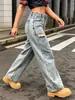 Jeans de mujer transfronterizos, rotos vintage, nostálgicos, lavado 26, corte recto holgado, estilo europeo y americano, estilo callejero T
