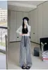 Pantalones de Cuadros Azules para Mujer, Estilo Delgado de Verano, Pantalones de Pierna Ancha a Cuadros Fluido Inspirados en la Dopamina, Pantalones Casuales Rectos Yamamoto