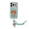 Ins estilo coreano cuerda de mano de jade pequeña con fondo azul láser adecuada para funda de teléfono Apple 18promax 16 15 nuevo