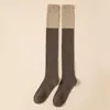 Meias 7/8 combinando cores, espessas, quentes de inverno, meias de terry para coxa, femininas, modeladoras, tamanho extra grande, atacado, longas, femininas, duas cores