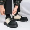 Zapatos de Cuero de Estilo Nuevo Transfronterizo para Hombre, Puntera Ancha de Caña Baja, Gamuza Estilo Retro Británico, Suela Gruesa, Casual, Moda, Bloqueo de Color, Zapatos para Hombre