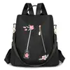 Mochila Bordada 3D Estilo Étnico Feminina Impermeável Tecido Oxford Mochila Feminina Casual Elegante Feminina Antifurto Bolsa de Viagem