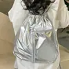 Mochila Transparente Plateada con Cordón de Nuevo Diseño de Nicho para Verano Versátil de Gran Capacidad Simple Casual Diaria