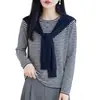Nuevo Top de Manga Larga de Lana Fina con Cuello Redondo y Rayas Bloque de Color para Otoño/Invierno 2026
