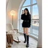 Vestido Suéter de Punto de Alta Gama Coreano Ceñidor de Cintura para Mujer, Atuendo de Primavera, Vestido para Fiesta de Año Nuevo, Vestido de Punto Bodycon Ajustado para Figuras Pequeñas