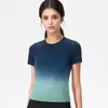 Camiseta de yoga transpirable de secado rápido y color degradado, camiseta deportiva de manga corta, corte ajustado, top de entrenamiento absorbente para mujer