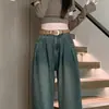 Calça Jeans Wide Leg Estilo Americano para Mulheres, Popular Primavera e Verão 2025 Nova Moda Elegante de Cintura Alta com Pregas e Caimento Longo