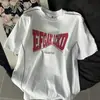 Camiseta Manga Curta Listrada Estilo de Rua Personalizado Europeu e Americano Feminina de Verão Solta High-End Estampada com Letras Gola Redonda