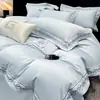 Estilo luxo leve conjunto de quatro peças bordado 100S algodão de fibra longa de Xinjiang, capa de edredom bordada de alta qualidade 100% algodão, lençol, conjunto de cama