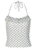 Regata Halter de Verão 2026 Estilo Francês para Mulheres, Estilo Europeu e Americano, Estampa de Bolinhas 'Puro Desejo', Franzida, Emagrecedora, Regata Versátil para Usar por Baixo