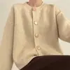 Elegante cárdigan de punto nuevo de otoño e invierno de un solo botón para mujer, corte holgado casual, cuello redondo, top versátil