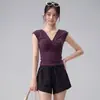 Conjunto de Yoga sin Mangas con Cuello en V Retorcido para Mujer, Corte Entallado que Adelgaza con Cintura Fruncida, Adecuado para Fitness, Running, Entrenamiento y Yoga Deportivo