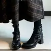 Botines de tacón alto con punta redonda para mujer petite, nuevo estilo otoño/invierno 2026, forrados de felpa, suela gruesa, botines Martin, tacón de bloque estilo francés, botines que estilizan