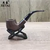 Cachimbo de Madeira Maciça com Bocal Curvo para Tabaco Seco com Bocal Curvo de Limpeza Removível, Conjunto Portátil para Fumar para Homens em Estilo Vintage